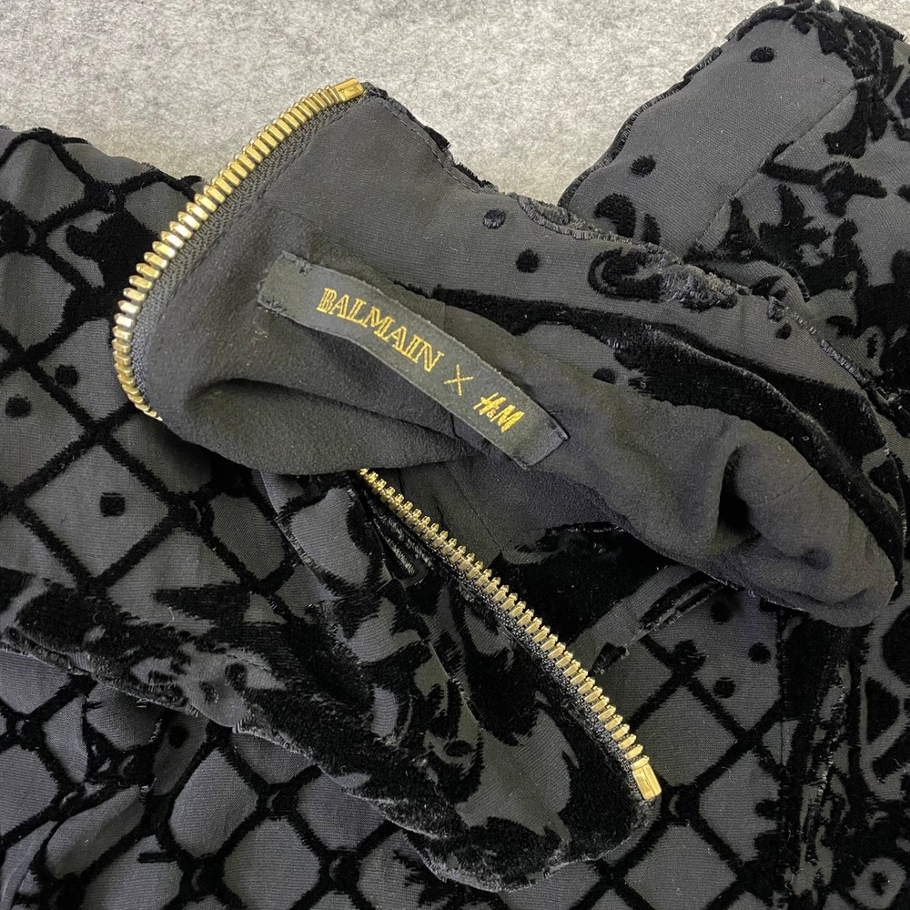 Balmain x HM 2015 Black Silk Burnout Velvet Mock Neck Top Gold Zip Size 8 - Picture 7 of 16
